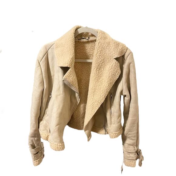 Pretty Little Thing Beige Cropped Aviator Jacket Women’s Size 8 - Picture 2 of 5
